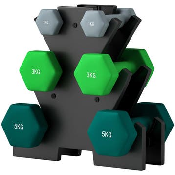 SPORTNOW Dumbbell Set 6 Korte Dumbbells Met Dumbbell Stand,, Verzenden, Nieuw