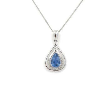 Ketting met hanger - 14 karaat Witgoud - 0.78ct. tw. Saffier