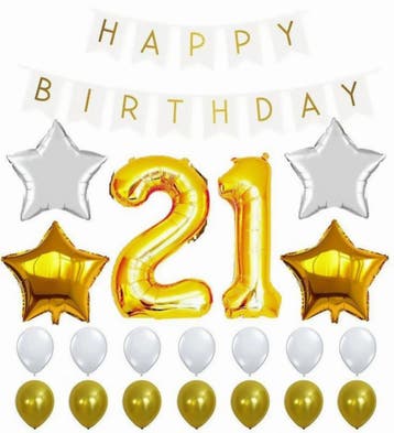 Happy 21 verjaardag decoratie set goud met wit 25-delig, Hobby en Vrije tijd, Feestartikelen, Verzenden, Nieuw, Versiering, Verjaardag