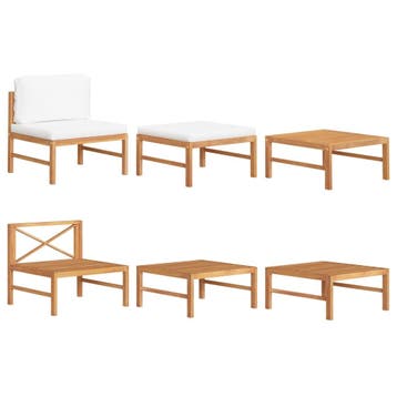 vidaXL 3-delige Loungeset met crèmekleurige kussens teakhout, Verzenden, Nieuw, Hout, Loungeset