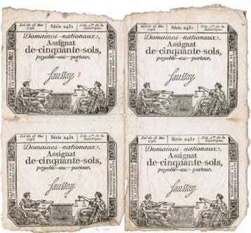France Blatt mit 4 Assignaten von 50 Sols – 23 05 1793 –, Verzenden