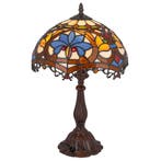 Tiffany tafellamp – Blauw &amp; Amber Patroon – Ø 30 × H 46,5, Verzenden, Nieuw