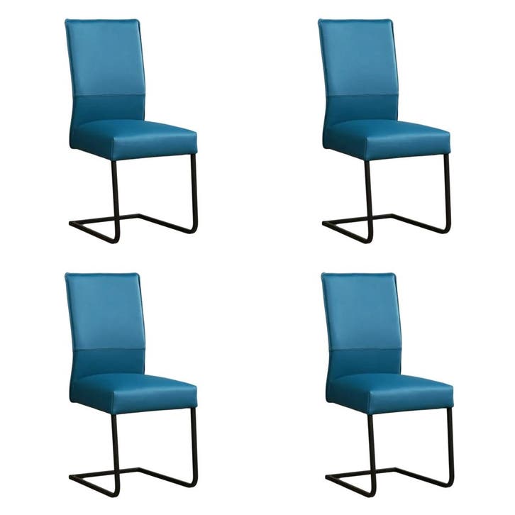 Set van 4 Leren eetkamerstoelen Remix - Hermes Turquoise, Huis en Inrichting, Stoelen, Vijf, Zes of meer stoelen, Nieuw, Leer