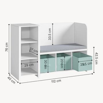 Kinderrek Høylandet met zitbank 76x112x40 cm wit en mintgroe, Verzenden, Nieuw