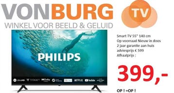 Philips 55 inch UHD 4K Smart TV 140cm, Audio, Tv en Foto, Televisies, Philips, LED, 50 Hz, Nieuw
