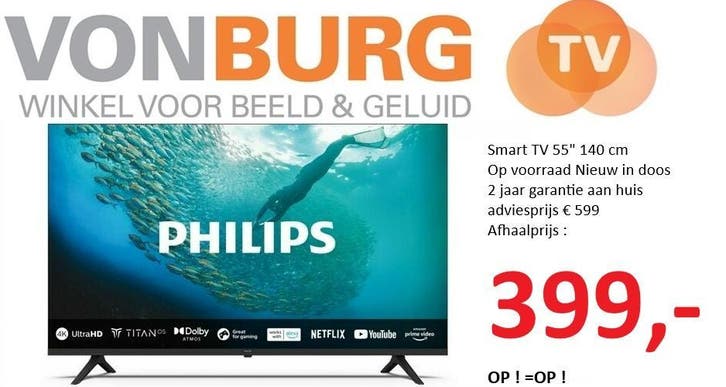 Philips 55 inch UHD 4K Smart TV 140cm, Audio, Tv en Foto, Televisies, 100 cm of meer, Smart TV, 50 Hz, 4k (UHD), Nieuw, Philips