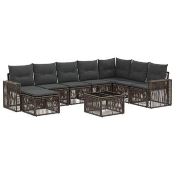 vidaXL Tuinbankenset 9 pcs Grijs en Donkergrijs poly rattan, Verzenden, Nieuw, Meer dan 8 zitplaatsen