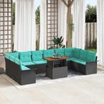 vidaXL Tuin Sofa Set met opslag 11 pcs Zwart Poly riet, Verzenden, Nieuw, Rotan