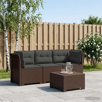 vidaXL 3-zits tuinbank met kussens in rattanlook PP Bruin, Tuin en Terras, Verzenden, Nieuw