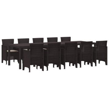 vidaXL Tuin Eetset 11 st Bruin en Taupe Poly riet, Verzenden, Nieuw, Meer dan 8 zitplaatsen
