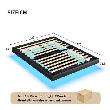 Gestoffeerd Tweepersoonsbed met LED, Opbergruimte Modern F, Verzenden, Nieuw