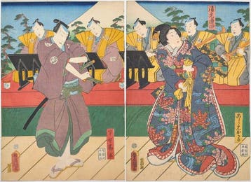 KUNISADA • Hayano Kanpei en Okaru, scène uit Kanadehon