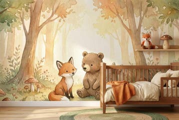 Vos, beer en konijn behang – fotobehang kinderkamer, Verzenden, Fotobehang