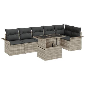 vidaXL Tuin Sofa Set met kussen 7 pcs Lichtgrijs poly rattan, Verzenden, Nieuw, Rotan, 7 zitplaatsen