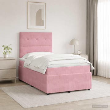 vidaXL LED Boxspring Bed met Matras Roze 120 x 190 cm, Verzenden, Nieuw, Stof