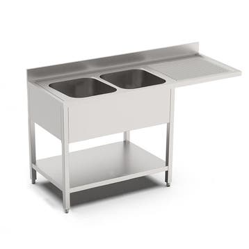 HCB Spoeltafel - dubbele spoelbakken links - 180 cm - RVS, Verzenden, Nieuw in verpakking, Overige typen