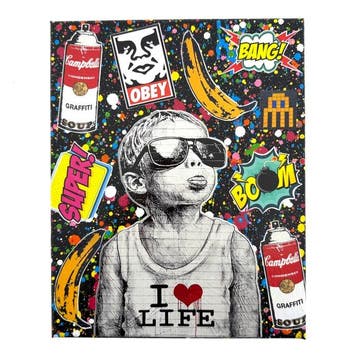 Koen Betjes (1992) - Banksy I Love Life Boy x Collage x, Antiek en Kunst
