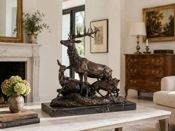 naar b.j mene - sculptuur, herten roedel geheel brons - 39, Antiek en Kunst