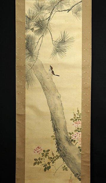 Kacho-ga  Pine and sparrow -  Wakai Michiyoshi, Antiek en Kunst