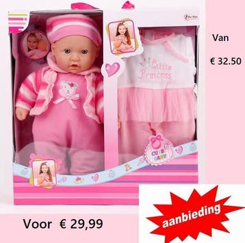 Toi Toys Cute Baby Babypop 40cm met extra kledingset, Ophalen of Verzenden, Nieuw, Meisje