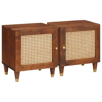 vidaXL Nachtkastje 2 st Bruin 40 x 33,5 x 46 cm Massief, Minder dan 45 cm, Verzenden, Nieuw, Minder dan 55 cm