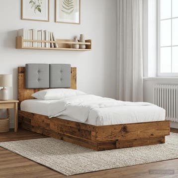 vidaXL Bedframe met Hoofdeinde Oud hout 80 x 200 cm Bewerkt, Eenpersoons, Bruin, Verzenden, Nieuw
