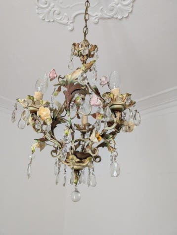 Plafondlamp - IJzer, Kristal - Roselline keramiek