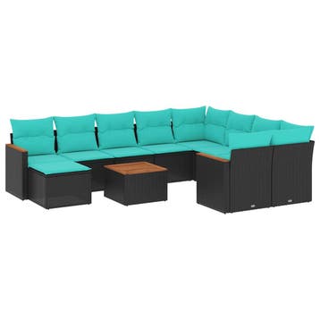 vidaXL 11-delige tuinbankset met kussens, zwart polyrotan, Tuin en Terras, Tuinsets en Loungesets, Verzenden, Nieuw