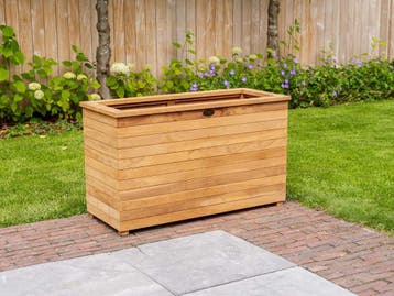 Teak plantenbak of bloembak | Ruime collectie | Op voorraad, Tuin en Terras, 100 cm of meer, Nieuw, Ophalen of Verzenden, Balkon