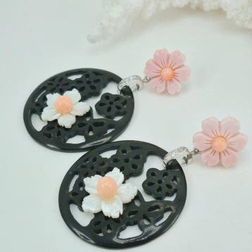 Koraal - Zilver - Oorbellen - Roze koraal en hoorn