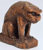 Houten Shishi-beeld – gesigneerd – Meiji–Taisho-periode -, Antiek en Kunst
