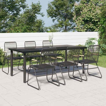 vidaXL 7-delige Tuinset PVC-rattan zwart, Verzenden, 6 zitplaatsen, Nieuw, Rvs