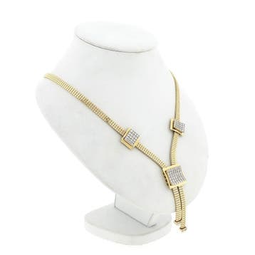 Gouden platte slangenschakel collier met zirconia (Ketting), Gebruikt, Ophalen of Verzenden, Met edelsteen, Goud