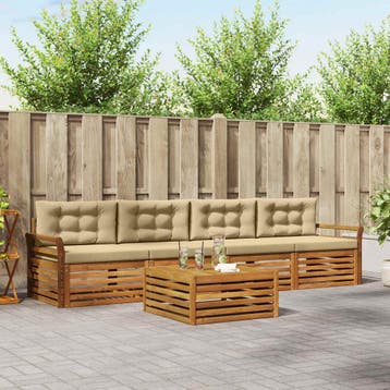vidaXL Buiten bankenset 5 st Natuurlijk en Beige, Verzenden, Nieuw