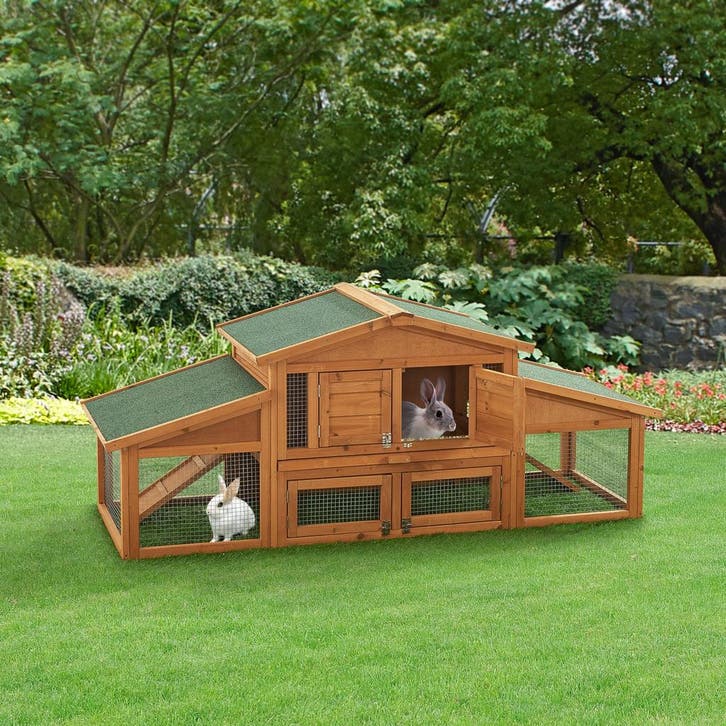 [en.casa] Konijnenhok Schmitten 72x180x62 cm houtkleurig, Dieren en Toebehoren, Knaagdieren en Konijnen | Toebehoren, Verzenden