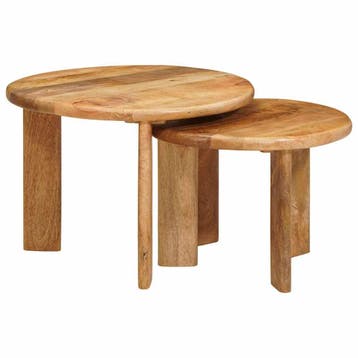 vidaXL Nest Koffietafels 2 pcs Bruin Massief Mango Hout, Verzenden, Nieuw, 50 tot 100 cm, Minder dan 50 cm