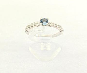 Zonder minimumprijs - Ring Zilver Aquamarijn - Diamant, Sieraden, Tassen en Uiterlijk, Nieuw