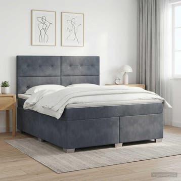 vidaXL Boxspringbed met matras Donkergrijs 140 x 190 cm, Verzenden, Nieuw, Tweepersoons, Stof