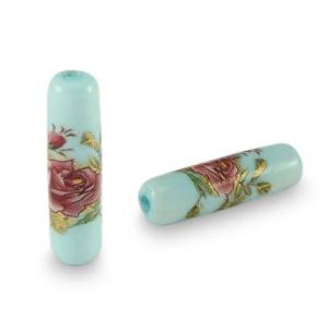1 x Glaskralen tube bloem Light blue-rose red ca. 20x6mm..., Ophalen of Verzenden, Nieuw, Kraal