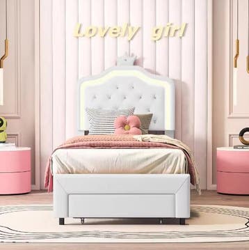 Kinderbed 90x200 cm met Lade en LED Kroonhoofdeinde, Kinderen en Baby's, Kinderkamer | Bedden, Verzenden, Nieuw