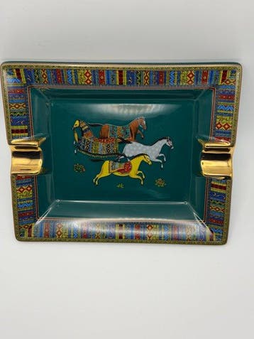Asbak - Cenicero ¨Les 4 Chevaux¨ - Porselein, Verguld, Antiek en Kunst
