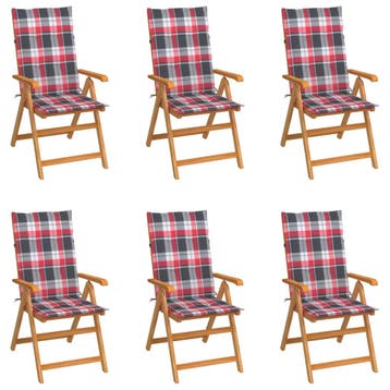 vidaXL Klapstoelen met 6 kussens in rood ruitpatroon,, Verzenden, Nieuw, Teakhout