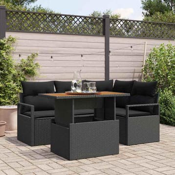 vidaXL Tuinbankenset 5 st 4-Aantal zitplaatsen Zwart en, Verzenden, Nieuw, Rotan, 5 zitplaatsen