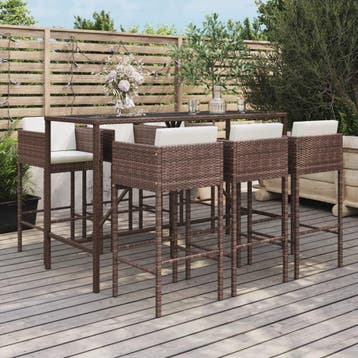 vidaXL 7-delige Tuinbarset met kussens poly rattan bruin, Verzenden, Nieuw, 6 zitplaatsen