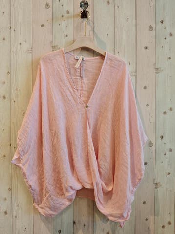 Hammam Linnen blouse - oversized - omarmend - met knoppen -, Nieuw
