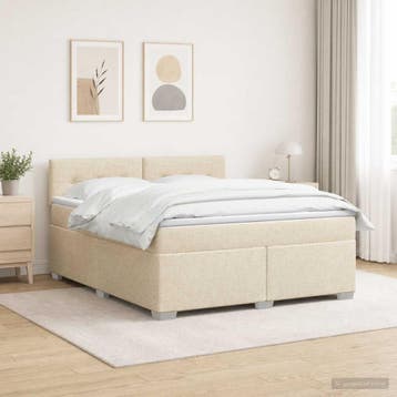 vidaXL Boxspring Bed met Matras en LED Crèmekleurig 140 x, Verzenden, Nieuw, Crème