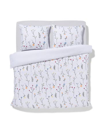 HEMA Dekbedovertrek 240x200/220cm zacht katoen veldbloemen, Verzenden, Nieuw, Wit