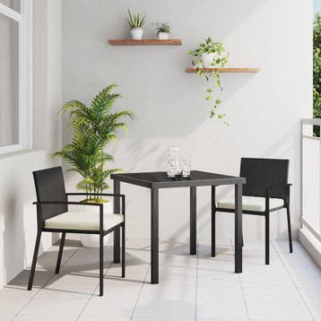 vidaXL Tuin eettafelset 3 pcs Zwart Gepoedercoat staal, Tuin en Terras, Verzenden, Nieuw, Rotan, 3 zitplaatsen