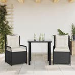 vidaXL 3-delige Tuinset met kussens poly rattan zwart, Verzenden, Nieuw, 2 zitplaatsen, Tuinset