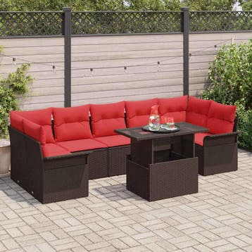 vidaXL Tuin Sofa Set 8 st Bruin poly rattan, Verzenden, Nieuw, 8 zitplaatsen